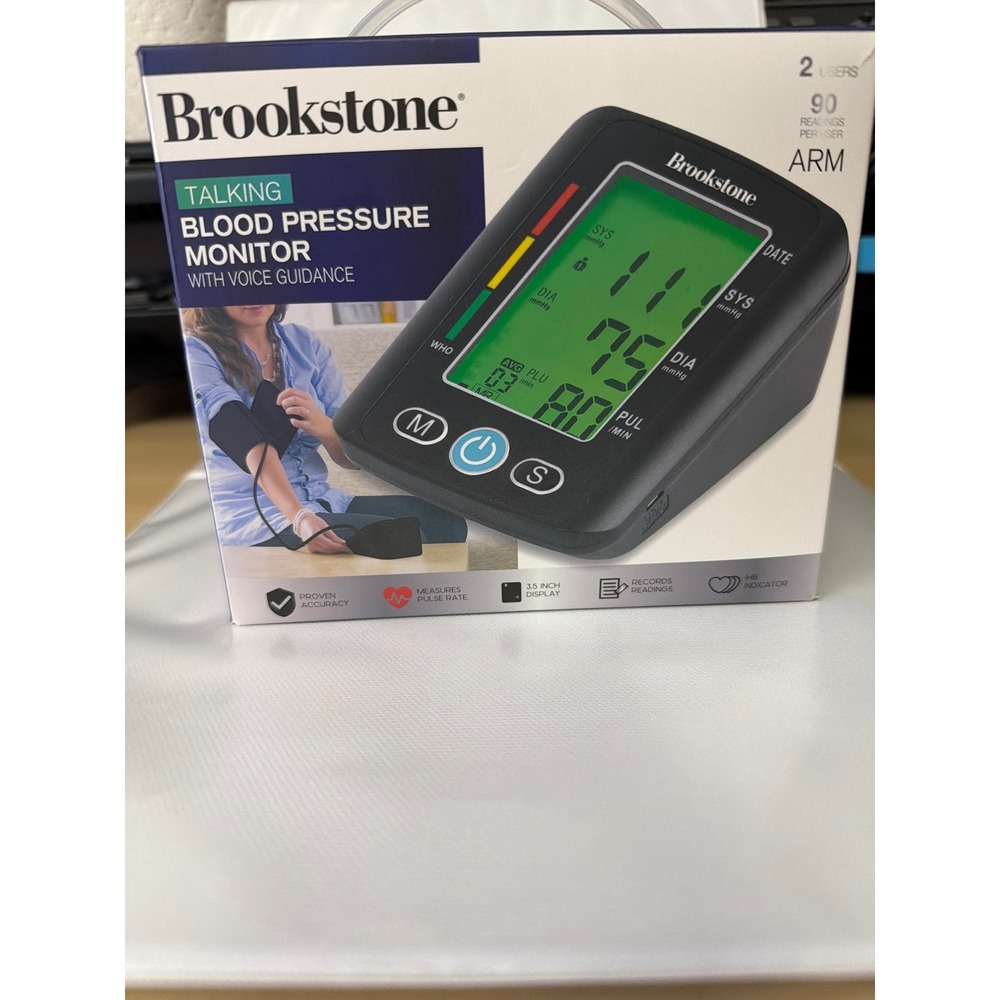Brookstone Talking Blood Pressure Monitor Voice Guidance Upper Arm 2 User 90 Mem